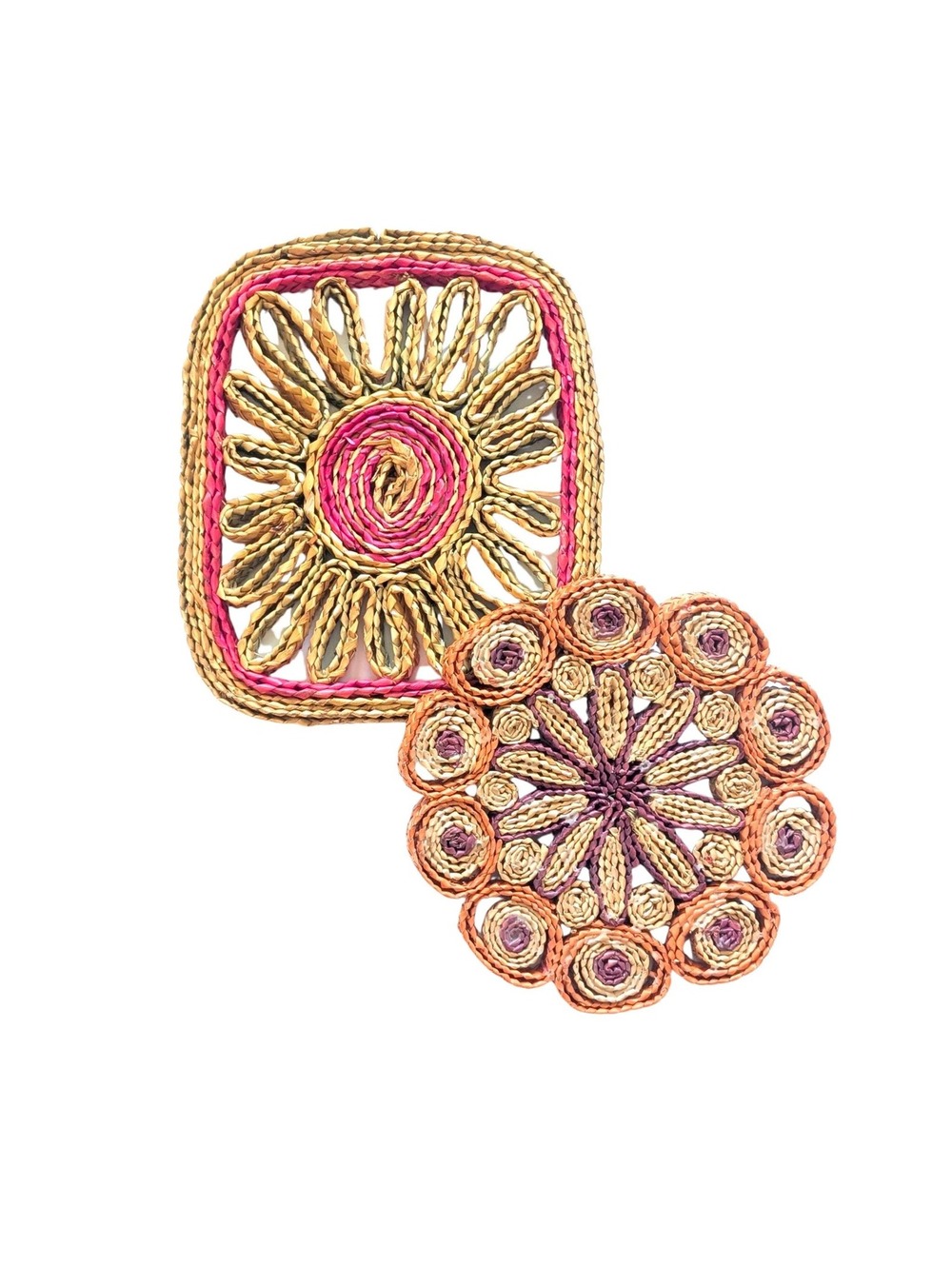 Colorful Vintage Woven Straw & Raffia Trivets